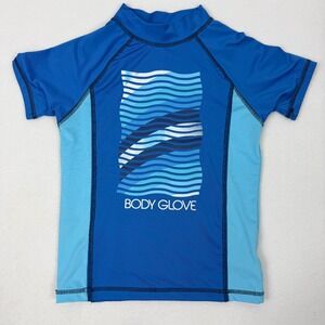 Boys Body Glove Short Sleeve Rash Guard Swim Shirt Size 12 Blue Waves